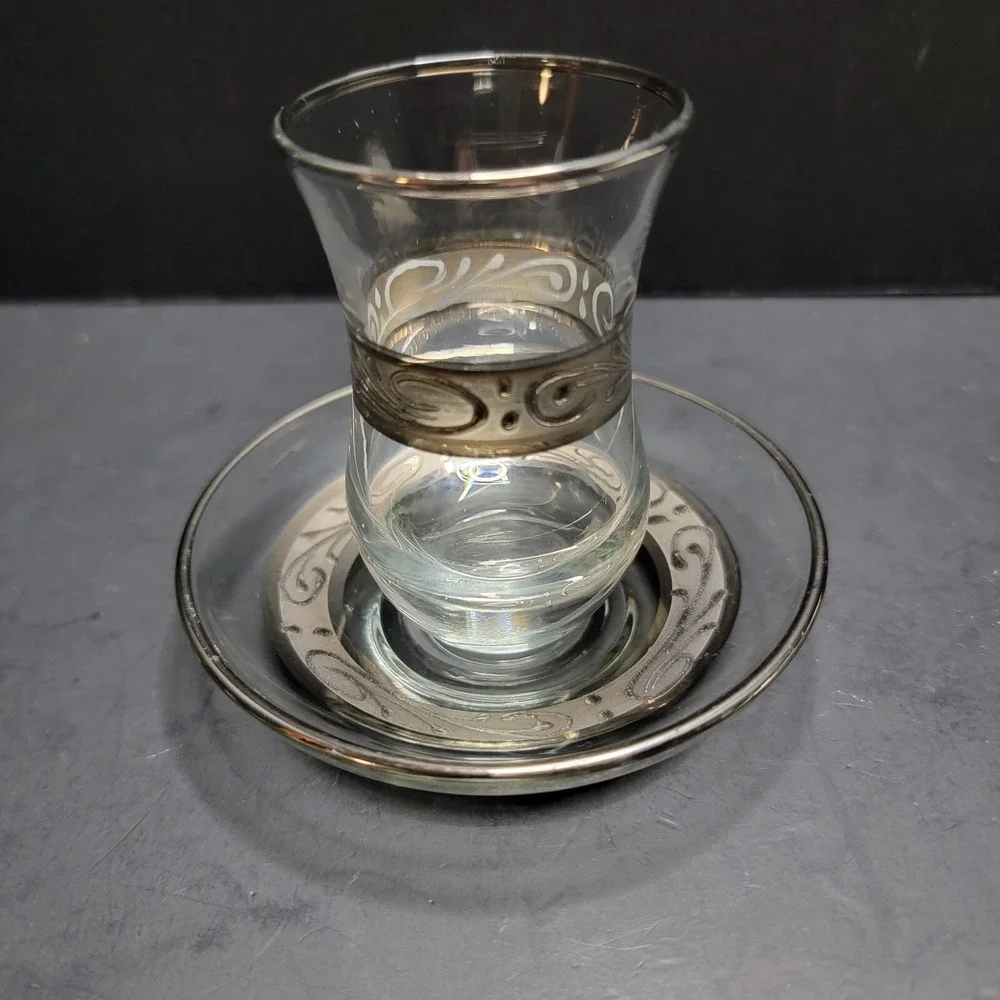 Turkish Tea Set Cay Seti Glass W/silver Band
